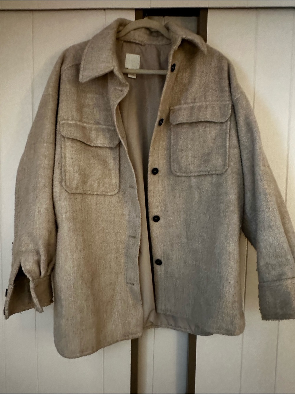 Women’s oversized Neutral Beige Wool Shacket Jacket
